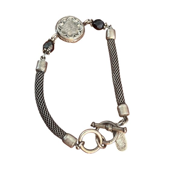 Vintage GB Collection Sterling Silver Bracelet Mesh Black Glass Toggle Estate - Picture 4 of 7
